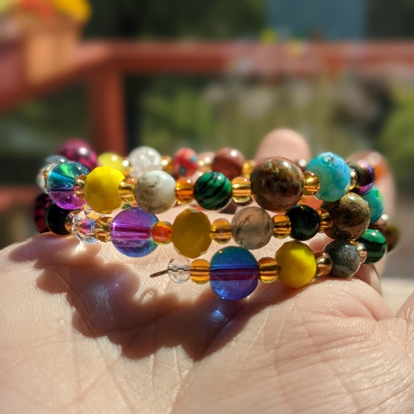 Howlite Unakite Crystals Gemstone Energy Bracelet Handmade Cute Sparkly - Picture 8 of 17